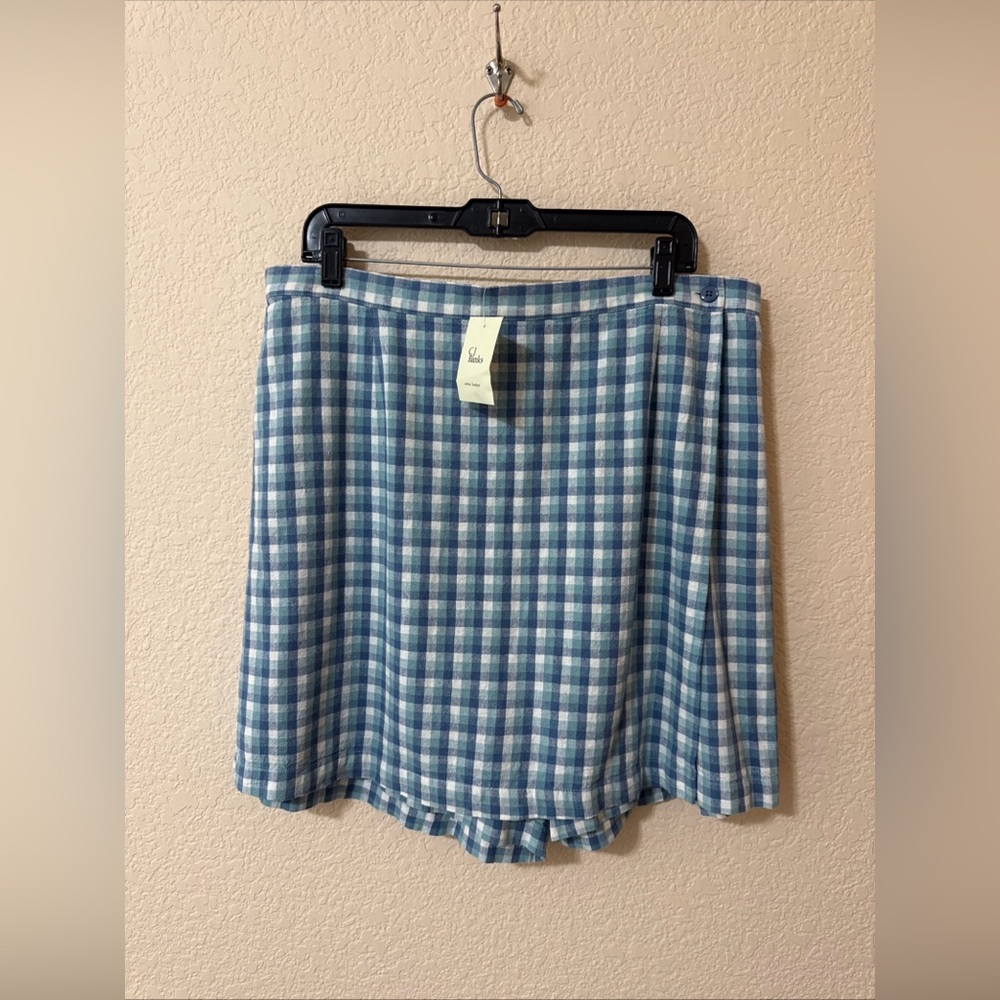 NWOT Women’s Christopher & Banks Blue Gingham Check Skort Sz 20W Linen Blend
